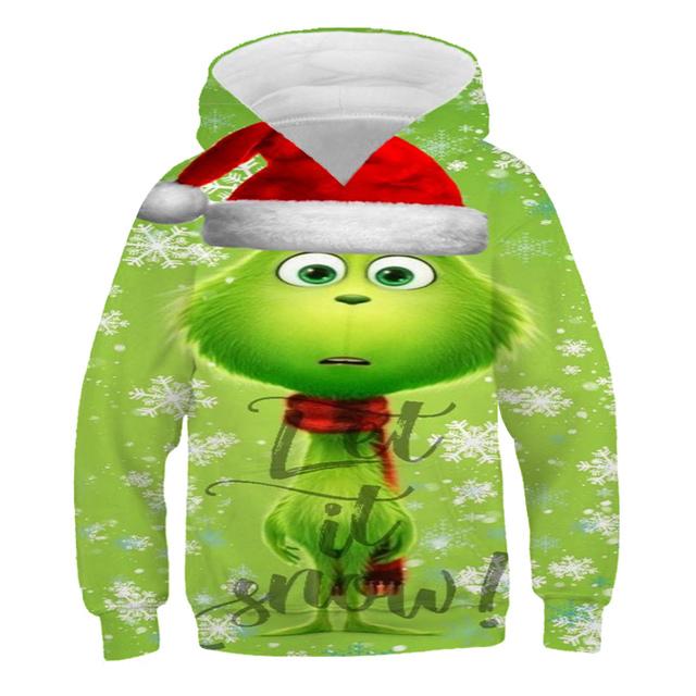 2025 Kinder Weihnachten Grin-Chi Hoodie Kleidung Jungen Mädchen Mode Kapuzenpullover Langarm Oberteil Übergroße Streetwear Vintage Mantel mit Mütze 9-10 Years von Joom DACH