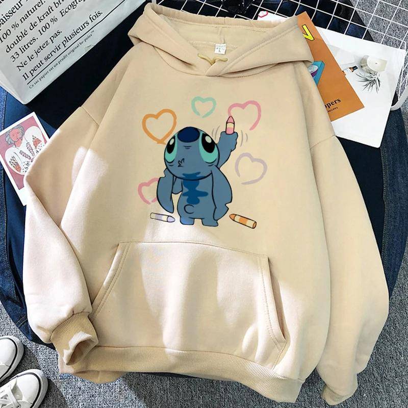 2025 MINISO Cartoon Winter Stitch Hoodies Mädchen Harajuku Niedlich Anime Sweatshirt Manga Streetwear Kapuzenpullover Mädchenkleidung 130 von Joom DACH