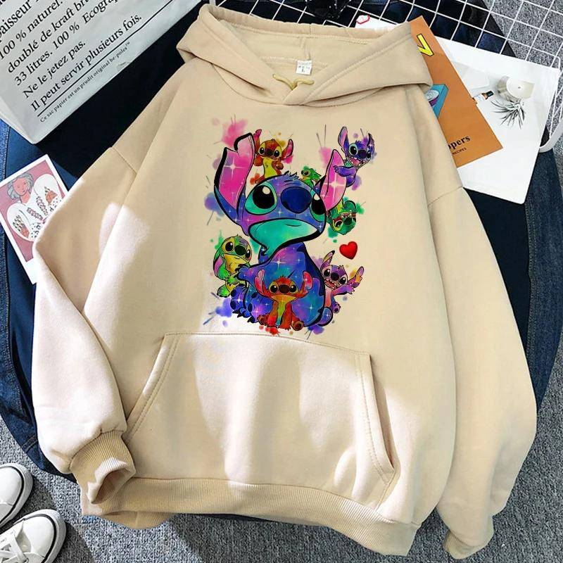 2025 MINISO Cartoon Winter Stitch Hoodies Mädchen Harajuku Niedlich Anime Sweatshirt Manga Streetwear Kapuzenpullover Mädchenkleidung 130 von Joom DACH