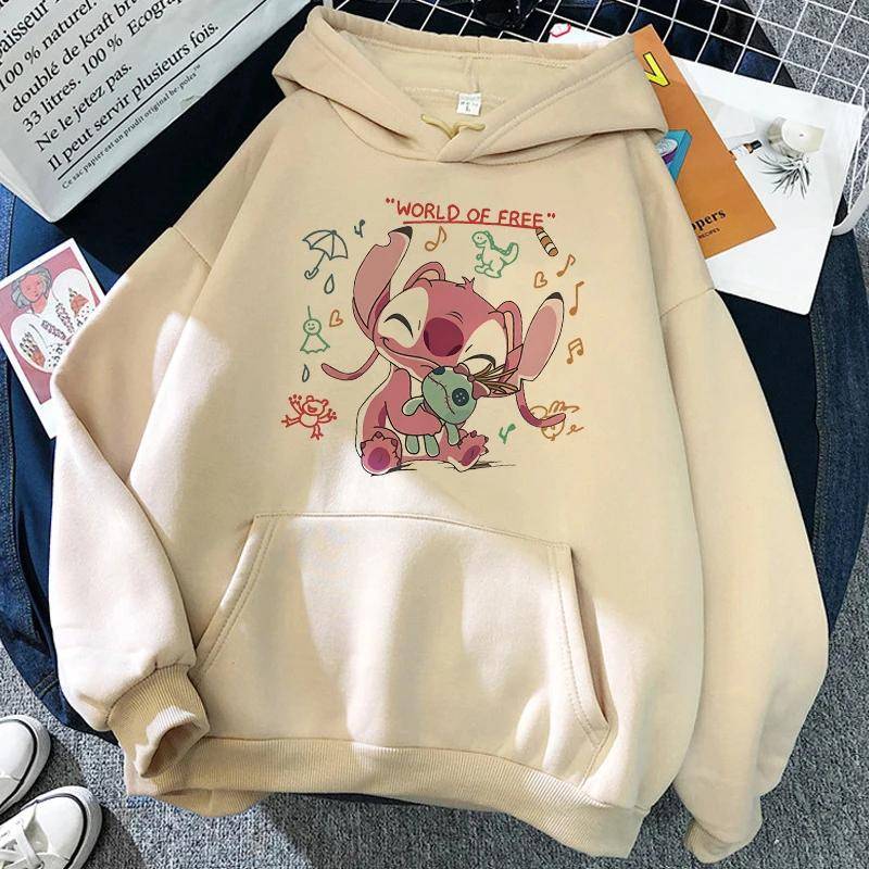 2025 MINISO Cartoon Winter Stitch Hoodies Mädchen Harajuku Niedlich Anime Sweatshirt Manga Streetwear Kapuzenpullover Mädchenkleidung 160 von Joom DACH