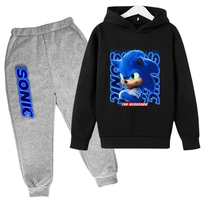 2025 MINISO Neue Cartoon Sonic Kleidung Herbst Und Winter Kinder Kleidung Lange-Ärmeln Anzug Kinder Sportswear Hoodie Kostüm Set 110 von Joom DACH