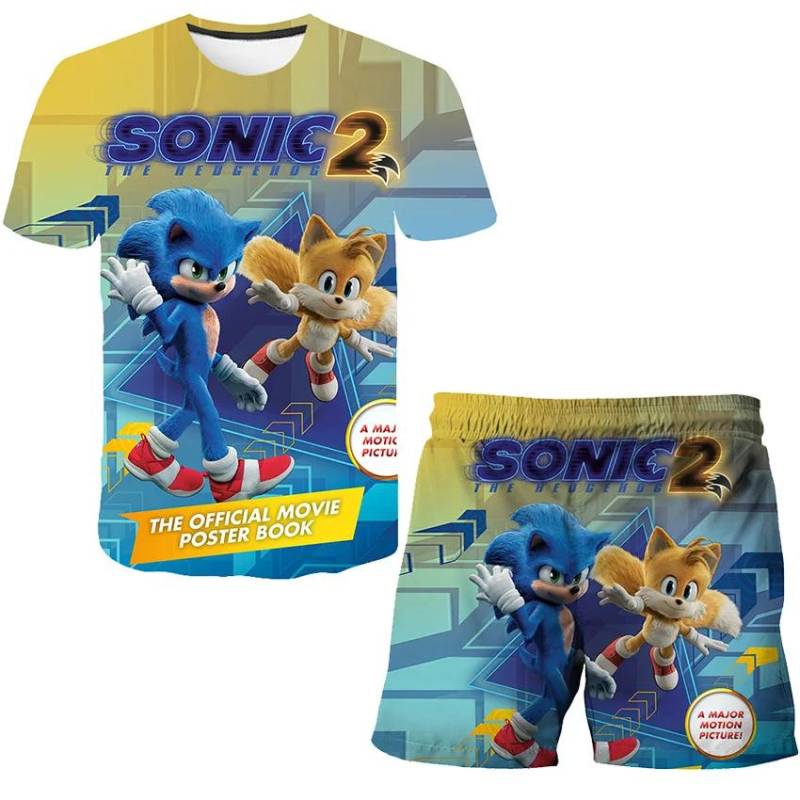 2025 MINISO Neue jungen und mädchen super sonic T-shirts + shorts Harajuku Sonic druck anzug T-shirt + shorts mode street style kinder kurzen ärmeln 130 von Joom DACH