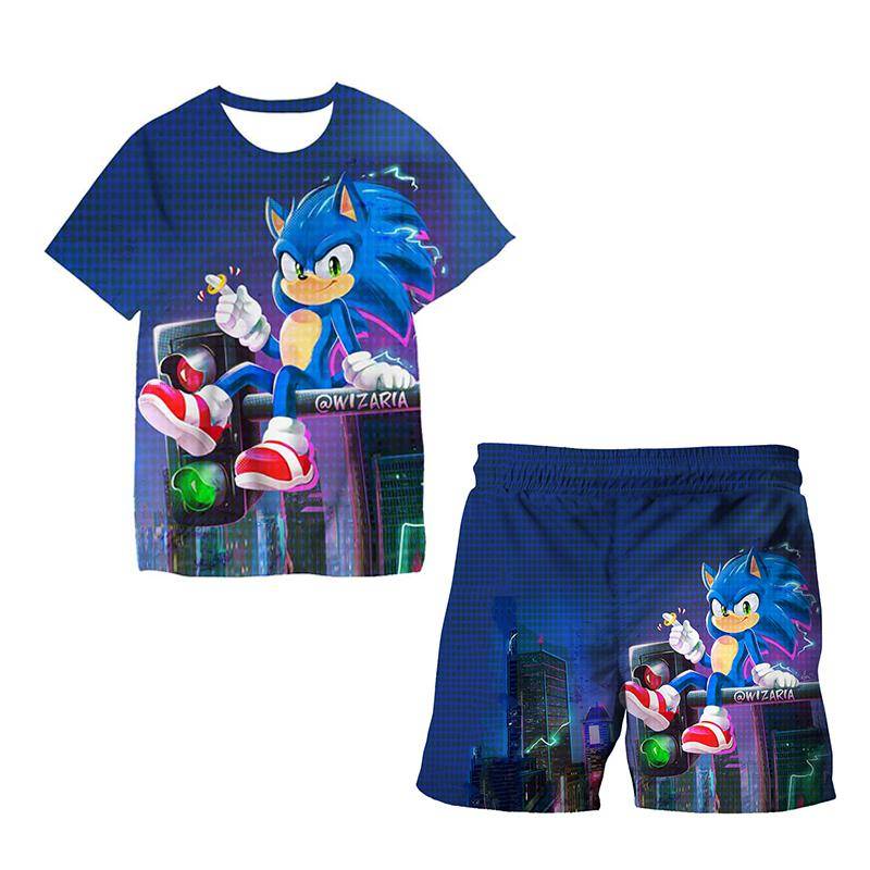 2025 MINISO New Japanese cartoon Sonic 2 T-shirt children's top shorts two-piece set summer boy cartoon cute SONIC T-shirt+beach pants 110 von Joom DACH