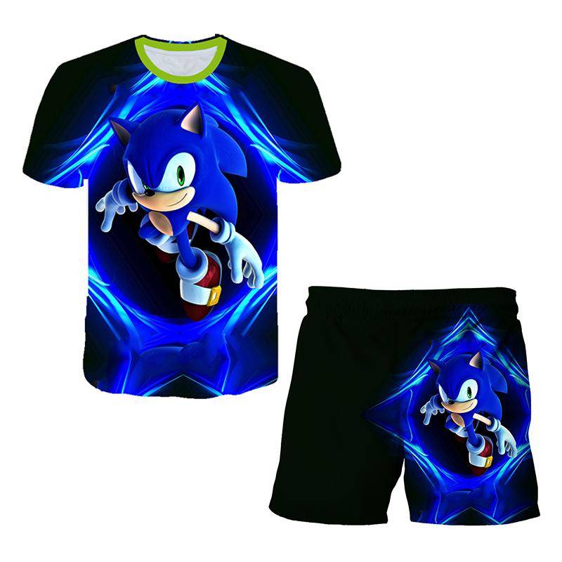 2025 MINISO New Japanese cartoon Sonic 2 T-shirt children's top shorts two-piece set summer boy cartoon cute SONIC T-shirt+beach pants 110 von Joom DACH