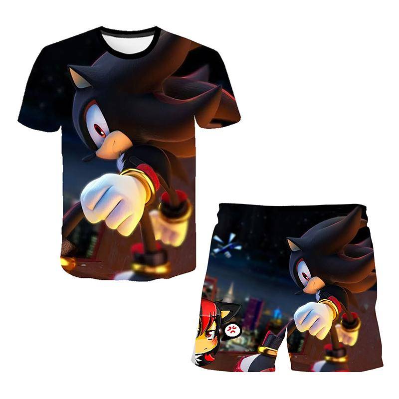 2025 MINISO New Japanese cartoon Sonic 2 T-shirt children's top shorts two-piece set summer boy cartoon cute SONIC T-shirt+beach pants 120 von Joom DACH