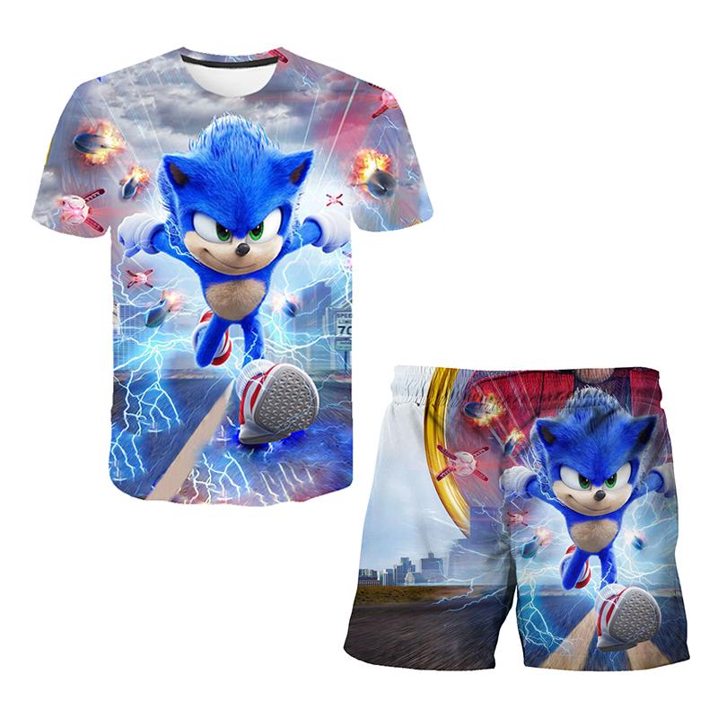2025 MINISO New Japanese cartoon Sonic 2 T-shirt children's top shorts two-piece set summer boy cartoon cute SONIC T-shirt+beach pants 120 von Joom DACH