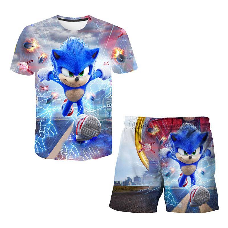 2025 MINISO New Japanese cartoon Sonic 2 T-shirt children's top shorts two-piece set summer boy cartoon cute SONIC T-shirt+beach pants 120 von Joom DACH