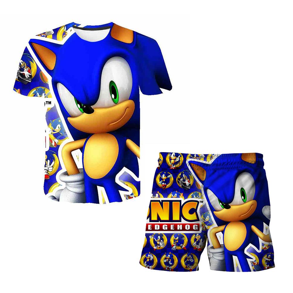2025 MINISO New Japanese cartoon Sonic 2 T-shirt children's top shorts two-piece set summer boy cartoon cute SONIC T-shirt+beach pants 120 von Joom DACH