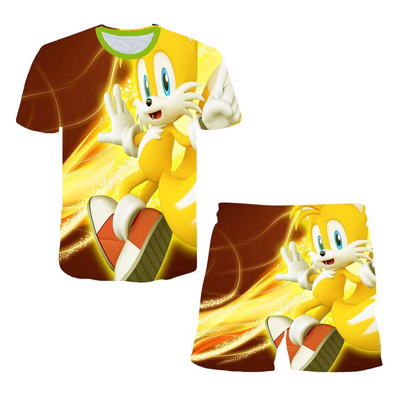 2025 MINISO New Japanese cartoon Sonic 2 T-shirt children's top shorts two-piece set summer boy cartoon cute SONIC T-shirt+beach pants 130 von Joom DACH