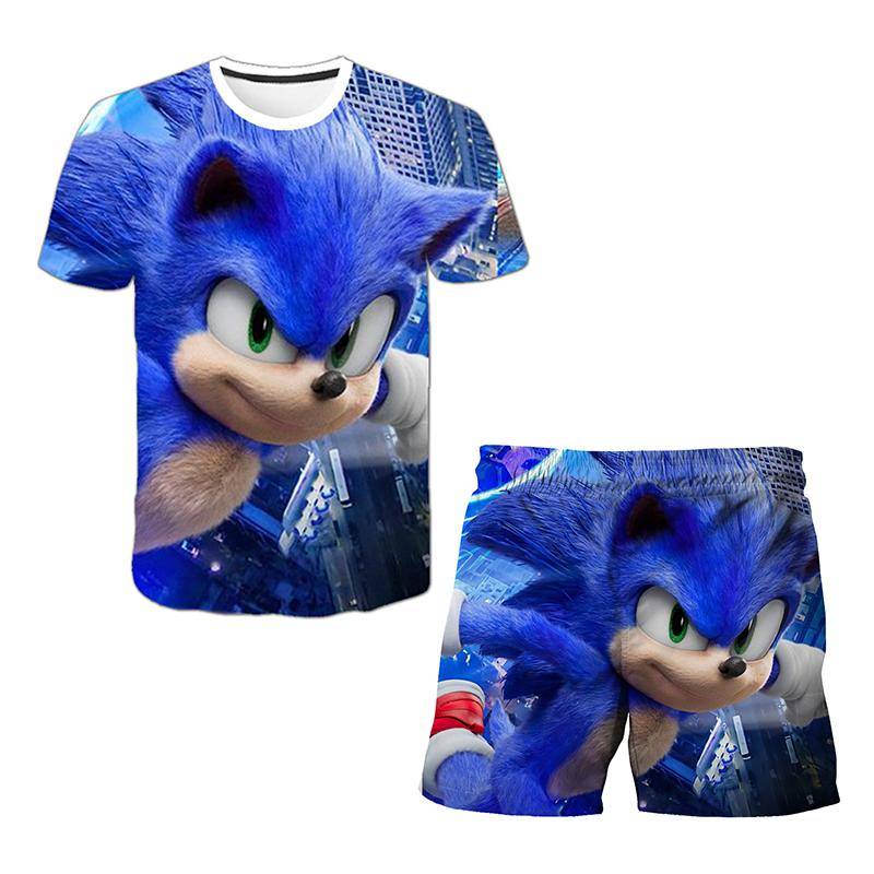2025 MINISO New Japanese cartoon Sonic 2 T-shirt children's top shorts two-piece set summer boy cartoon cute SONIC T-shirt+beach pants 130 von Joom DACH