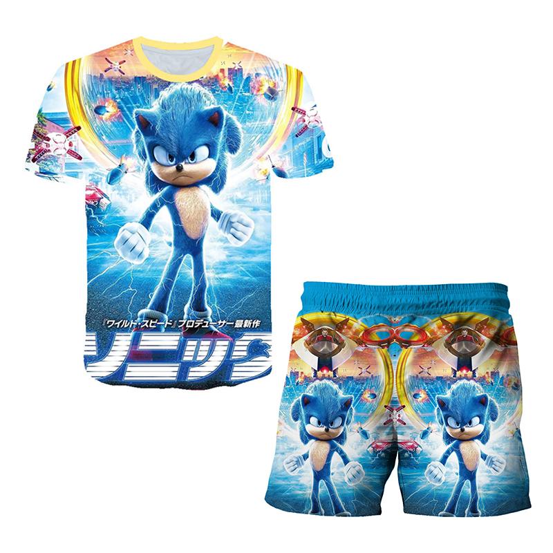 2025 MINISO New Japanese cartoon Sonic 2 T-shirt children's top shorts two-piece set summer boy cartoon cute SONIC T-shirt+beach pants 140 von Joom DACH