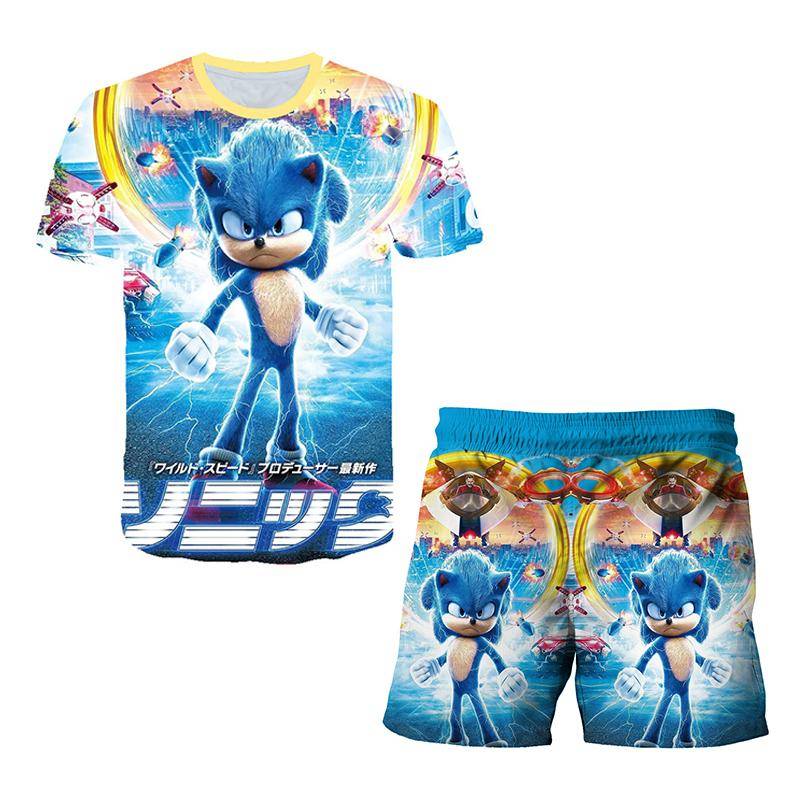 2025 MINISO New Japanese cartoon Sonic 2 T-shirt children's top shorts two-piece set summer boy cartoon cute SONIC T-shirt+beach pants 140 von Joom DACH