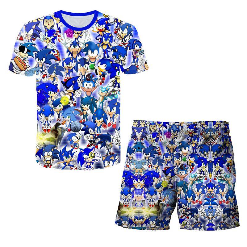 2025 MINISO New Japanese cartoon Sonic 2 T-shirt children's top shorts two-piece set summer boy cartoon cute SONIC T-shirt+beach pants 160 von Joom DACH