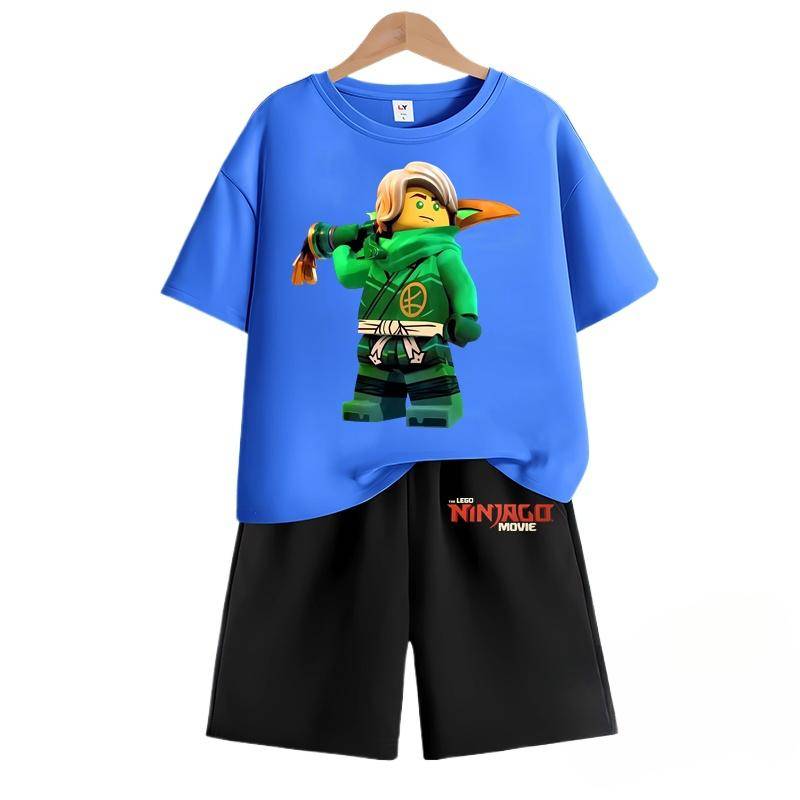 2025 MINISO Ninjago T-Shirts + Shorts Cartoon Anime Druck Jungen und Mädchen Kurzarm Shorts Zweiteiliges Set im Sommer Kinder Kurzarm Set 120 khaki von Joom DACH