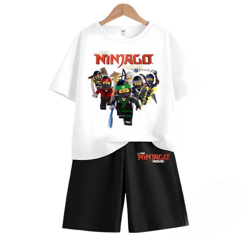 2025 MINISO Ninjago T-Shirts + Shorts Cartoon Anime Druck Jungen und Mädchen Kurzarm Shorts Zweiteiliges Set im Sommer Kinder Kurzarm Set 120 gold von Joom DACH