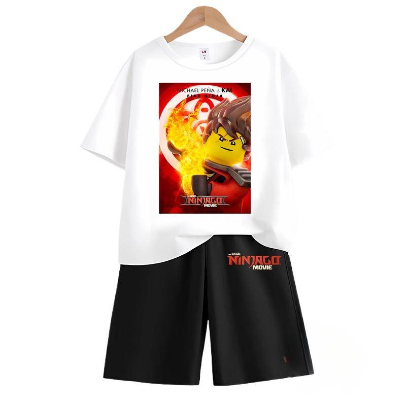 2025 MINISO Ninjago T-Shirts + Shorts Cartoon Anime Druck Jungen und Mädchen Kurzarm Shorts Zweiteiliges Set im Sommer Kinder Kurzarm Set 120 himmelblaue von Joom DACH