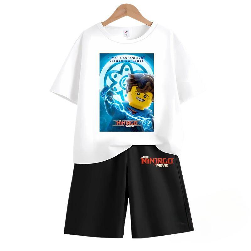 2025 MINISO Ninjago T-Shirts + Shorts Cartoon Anime Druck Jungen und Mädchen Kurzarm Shorts Zweiteiliges Set im Sommer Kinder Kurzarm Set 140 beige von Joom DACH