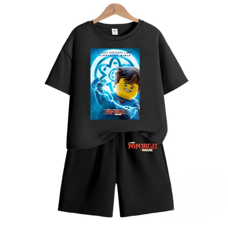 2025 MINISO Ninjago T-Shirts + Shorts Cartoon Anime Druck Jungen und Mädchen Kurzarm Shorts Zweiteiliges Set im Sommer Kinder Kurzarm Set 140 schwarz von Joom DACH