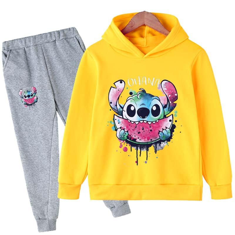 2025 MINISO Stitch Hoodies + Hosen Sets Kinder 1-16 Jahre Anzug Jungen Trainingsanzüge Kinder Marke Sport Anzüge Kleine Monster Hoodies tops + Hosen 2 stücke Set 130 von Joom DACH