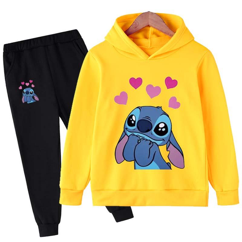 2025 MINISO Stitch Hoodies + Hosen Sets Kinder 1-16 Jahre Anzug Jungen Trainingsanzüge Kinder Marke Sport Anzüge Kleine Monster Hoodies tops + Hosen 2 stücke Set 140 von Joom DACH