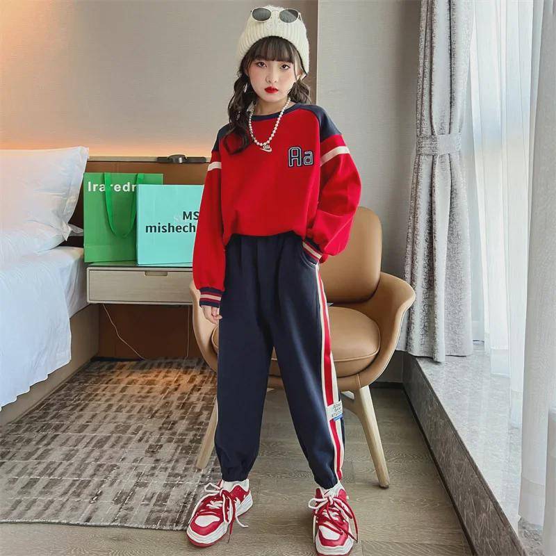 2025 Mädchen Frühling & Herbst Mode: Stylisches zweiteiliges Sweatshirt- und Jogginghosen-Set für Kinder 170 cm von Joom DACH