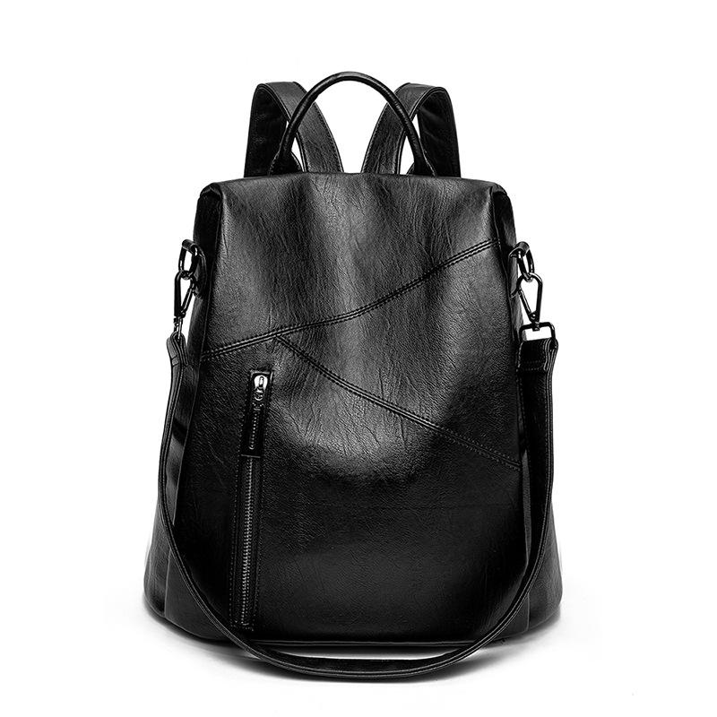 2025 Mode Frauen Echtes Leder Rucksäcke Patchwork Rindsleder Schultern Tasche Anti-Diebstahl Reisen College Daypacks Für Mädchen schwarz von Joom DACH