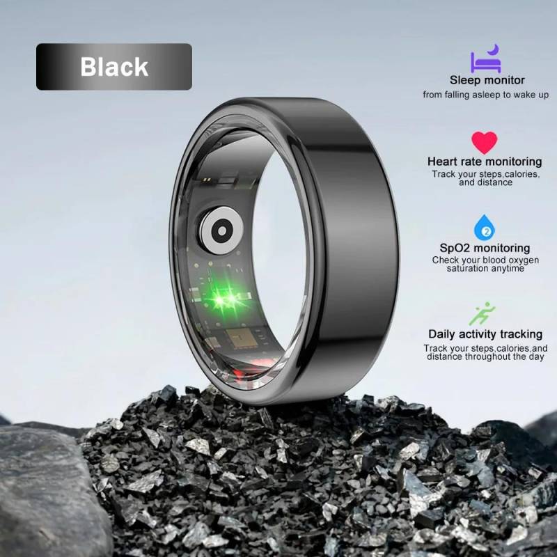 2025 NEU Smart Ring Multifunktionaler Schritt Gesundheitstracker Herzfrequenz Blutsauerstoffmonitor Wasserdicht Männer Frauen Schlaf Fitness 9 schwarz von Joom DACH