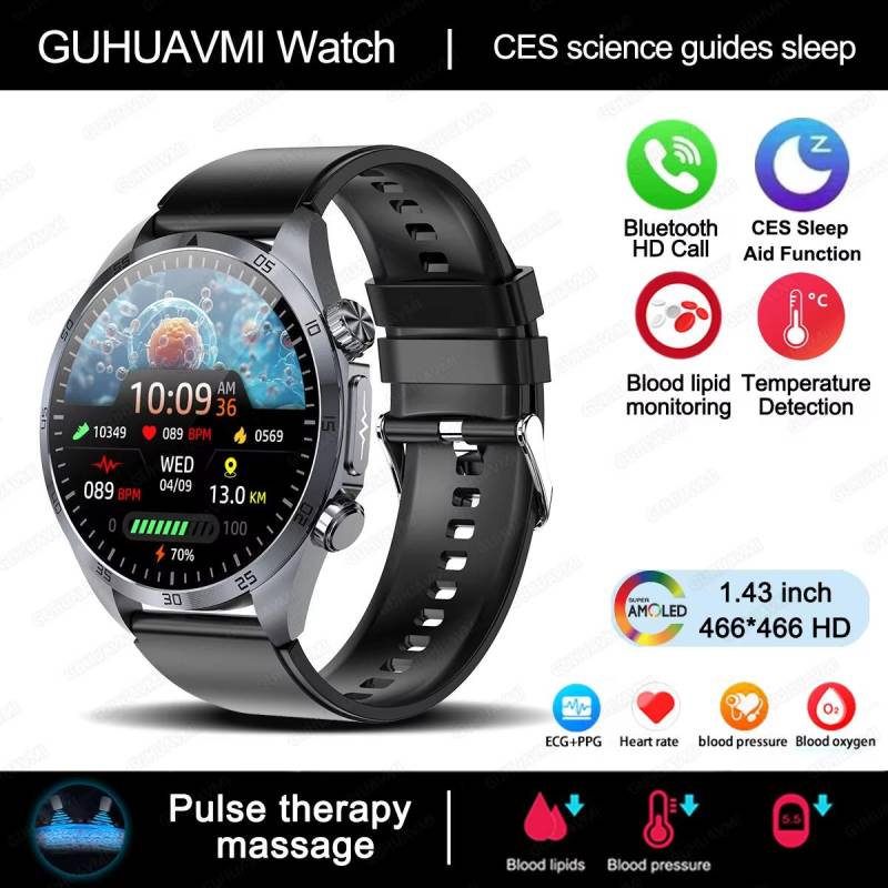 2025 Neue CES Wissenschaft Schlafhilfe Smartwatch Herren Laserbehandlung Drei Hoch EKG+PPG Körpertemperatur BT Anruf Gesundheit Smartwatches Black-Silicone von Joom DACH