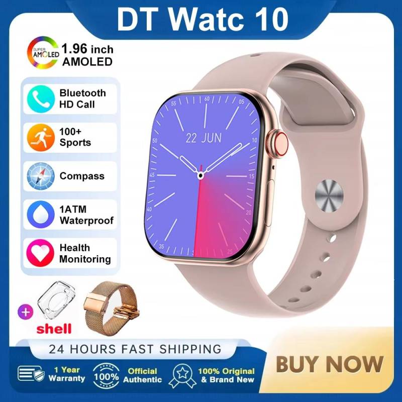 2025 Neue DT Watch 10 Smartwatch Herren Damen 3D-Menü 16GB Großer Speicher TWS Kopfhörer Videowiedergabe NFC Smartwatch für Apple mesh belt rosa von Joom DACH