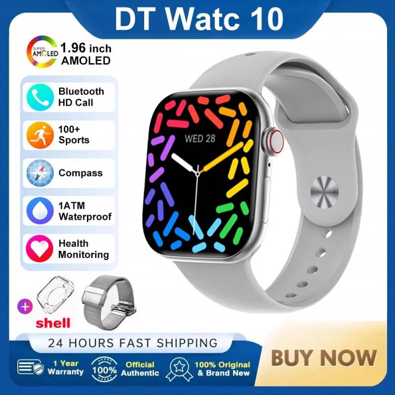 2025 Neue DT Watch 10 Smartwatch Herren Damen 3D-Menü 16GB Großer Speicher TWS Kopfhörer Videowiedergabe NFC Smartwatch für Apple mesh belt silber von Joom DACH