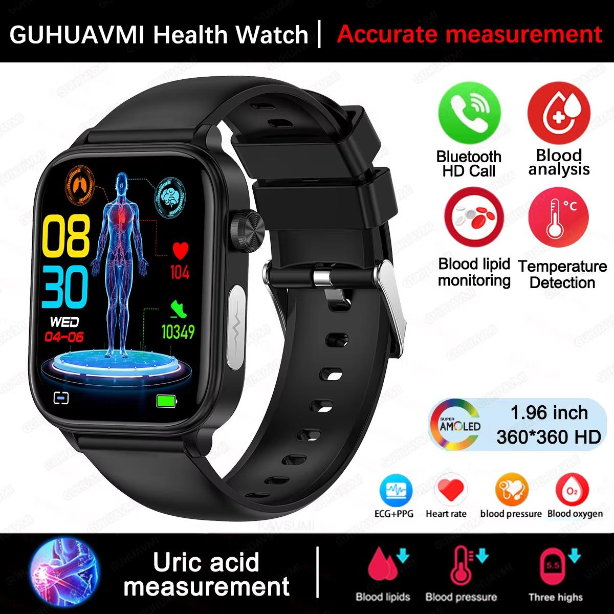2025 Neue EKG+PPG Blutfett Harnsäure Gesundheits-Smartwatch Herren Damen Herzfrequenz Blutdruck Bluetooth Anruf Smartwatch für iOS Android Black silicone belt von Joom DACH