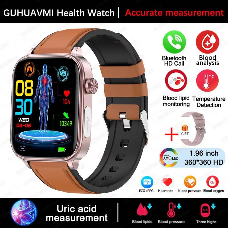 2025 Neue EKG+PPG Blutfett Harnsäure Gesundheits-Smartwatch Herren Damen Herzfrequenz Blutdruck Bluetooth Anruf Smartwatch für iOS Android Brown-Leather von Joom DACH