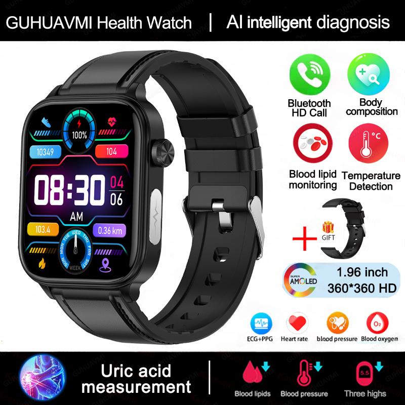2025 Neue EKG+PPG Blutfett Harnsäure Gesundheits-Smartwatch Herren Herzfrequenz Blutdruck Bluetooth Anruf Smartwatch Damen Black-Leather von Joom DACH