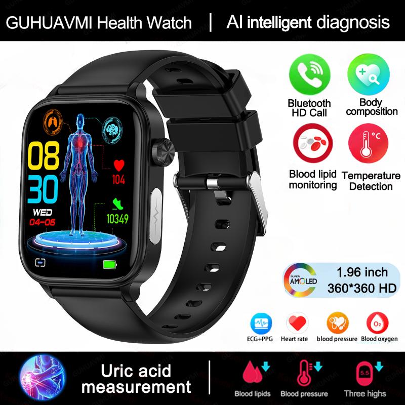 2025 Neue EKG+PPG Blutfett Harnsäure Gesundheits-Smartwatch Herren Herzfrequenz Blutdruck Bluetooth Anruf Smartwatch Damen Black silicone belt von Joom DACH