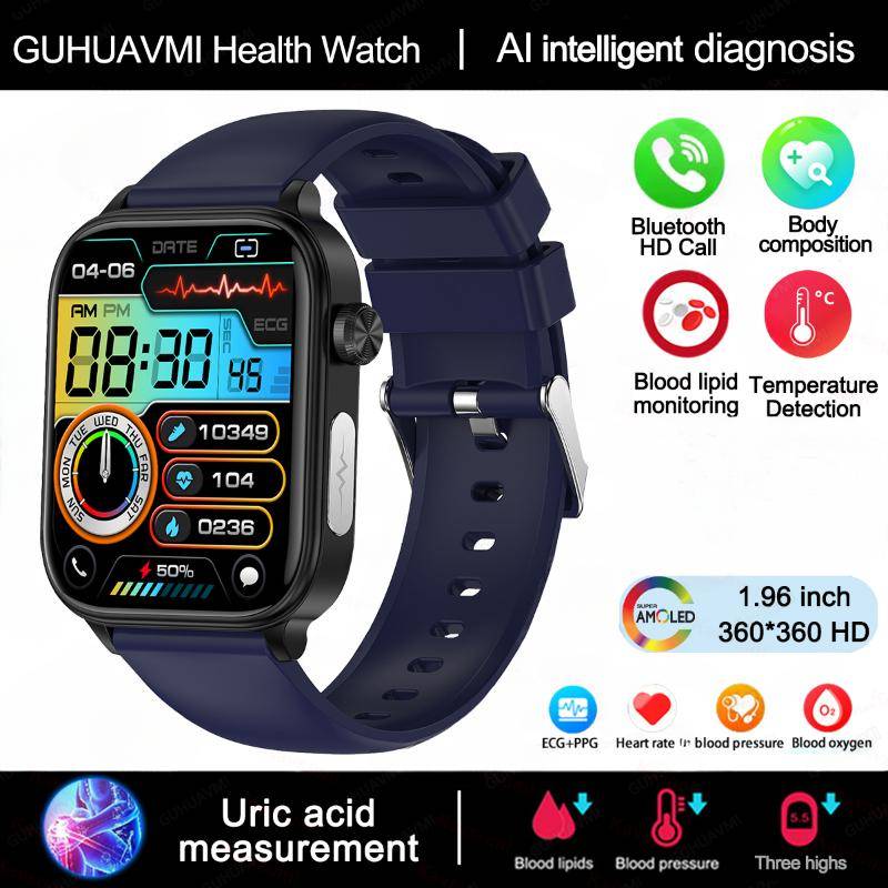 2025 Neue EKG+PPG Blutfett Harnsäure Gesundheits-Smartwatch Herren Herzfrequenz Blutdruck Bluetooth Anruf Smartwatch Damen Blue silicone belt von Joom DACH