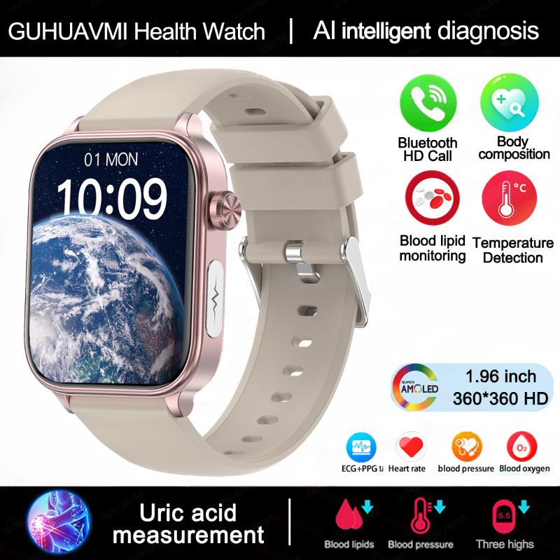 2025 Neue EKG+PPG Blutfett Harnsäure Gesundheits-Smartwatch Herren Herzfrequenz Blutdruck Bluetooth Anruf Smartwatch Damen Grey silicone belt von Joom DACH