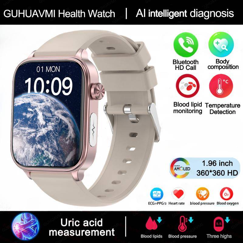 2025 Neue EKG+PPG Blutfett Harnsäure Gesundheits-Smartwatch Herren Herzfrequenz Blutdruck Bluetooth Anruf Smartwatch Damen Grey silicone belt von Joom DACH