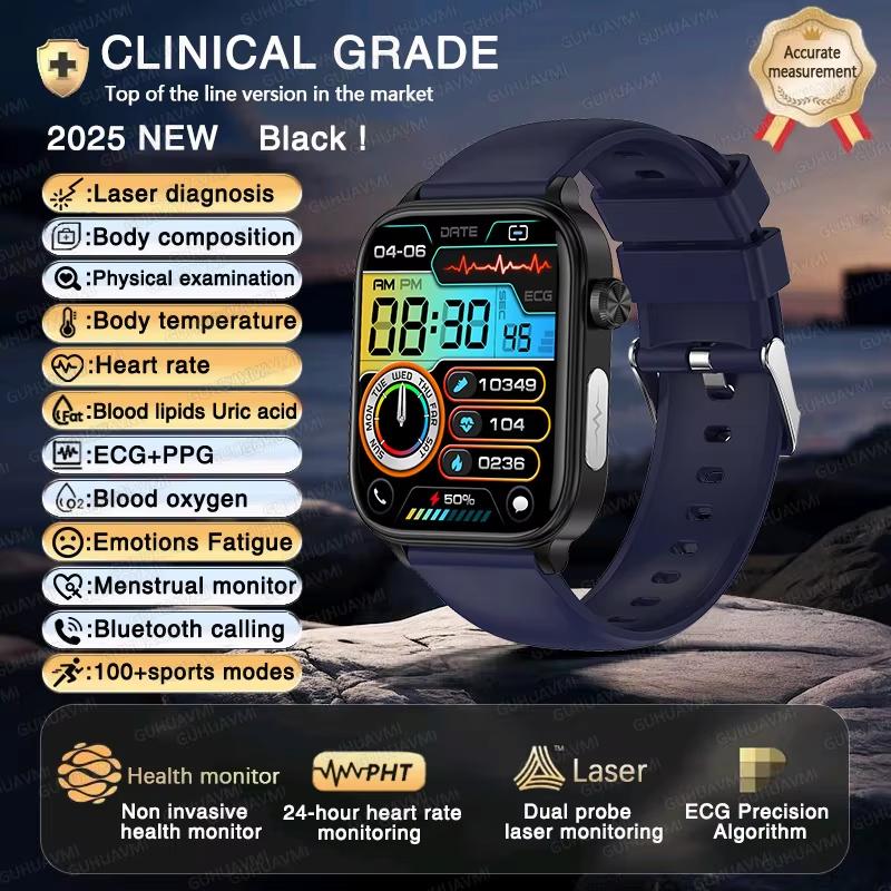 2025 Neue EKG+PPG KI Gesundheitsdiagnose Smartwatch Herren Damen Uhr Blutfett BD Harnsäure Herzfrequenz Tracker Blue silicone belt von Joom DACH