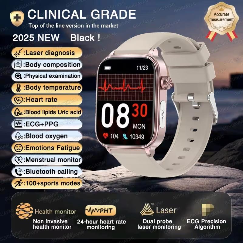 2025 Neue EKG+PPG KI Gesundheitsdiagnose Smartwatch Herren Damen Uhr Blutfett BD Harnsäure Herzfrequenz Tracker Grey silicone belt von Joom DACH