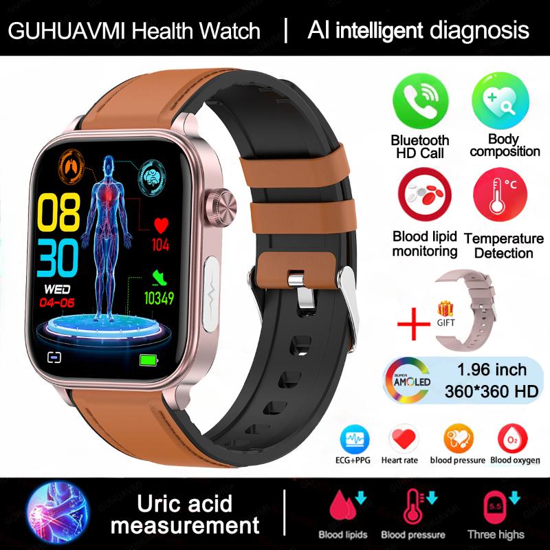 2025 Neue EKG+PPG Überwachung Smartwatch Frauen Blutdruck Blutfett Harnsäure Frauen Menstruationsgesundheit Tracker Smartwatches Brown-Leather von Joom DACH