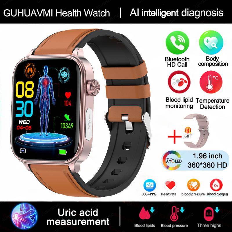 2025 Neue EKG+PPG Überwachung Smartwatch Frauen Blutdruck Blutfett Harnsäure Frauen Menstruationsgesundheit Tracker Smartwatches Brown-Leather von Joom DACH