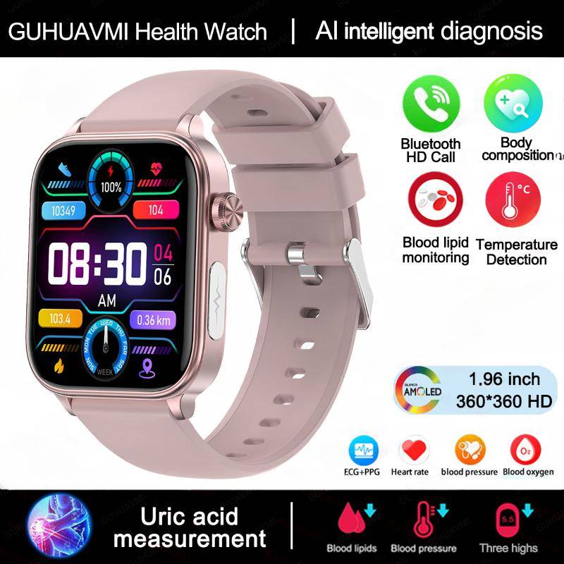 2025 Neue EKG+PPG Überwachung Smartwatch Frauen Blutdruck Blutfett Harnsäure Frauen Menstruationsgesundheit Tracker Smartwatches Pink silicone belt von Joom DACH