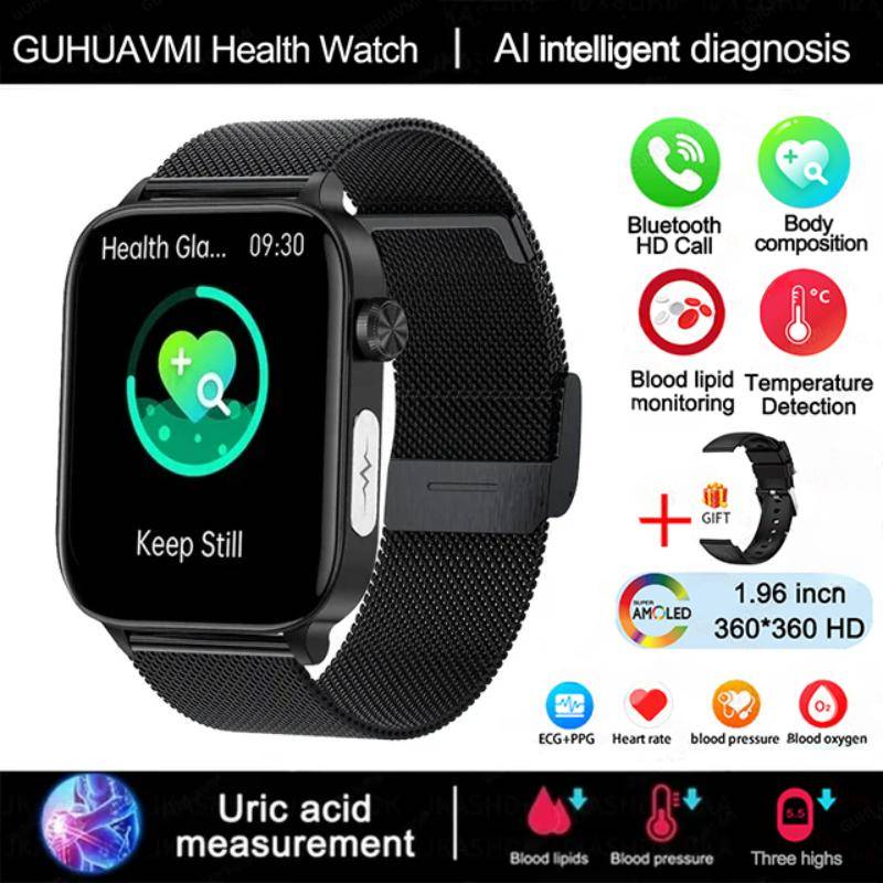 2025 Neue EKG+PPG Überwachung Smartwatch Frauen Körperzusammensetzung Blutfette Harnsäure Frauen Menstruationsgesundheits-Tracker Smartwatch Black-Mesh-Belt von Joom DACH