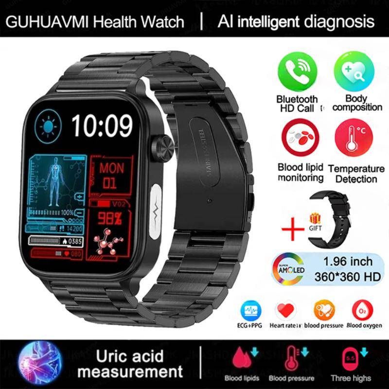 2025 Neue EKG+PPG Überwachung Smartwatch Frauen Körperzusammensetzung Blutfette Harnsäure Frauen Menstruationsgesundheits-Tracker Smartwatch Black-Steel von Joom DACH