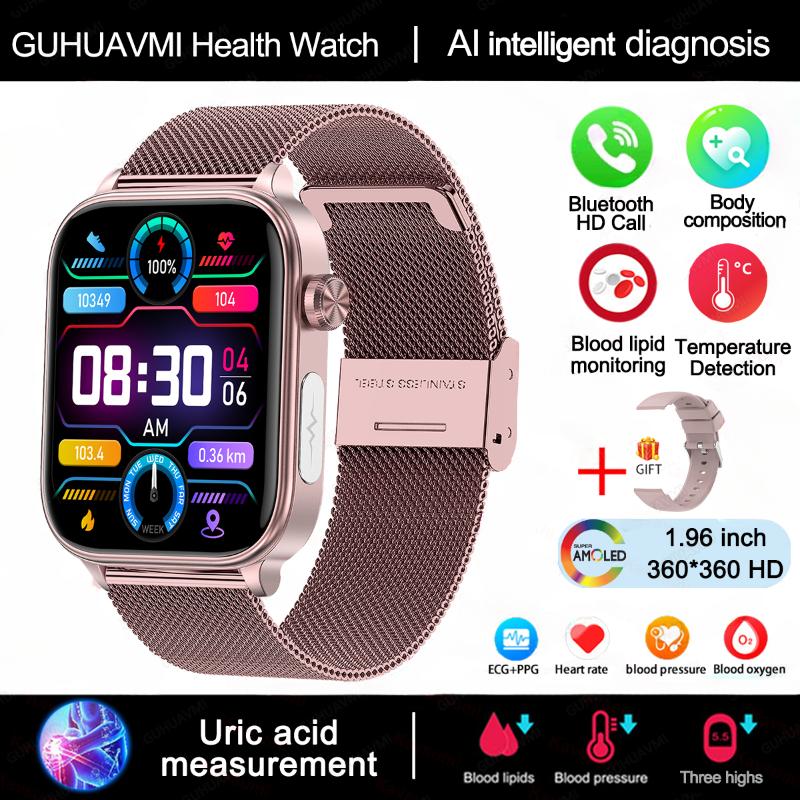 2025 Neue EKG+PPG Überwachung Smartwatch Frauen Körperzusammensetzung Blutfette Harnsäure Frauen Menstruationsgesundheits-Tracker Smartwatch Pink-Mesh-Belt von Joom DACH