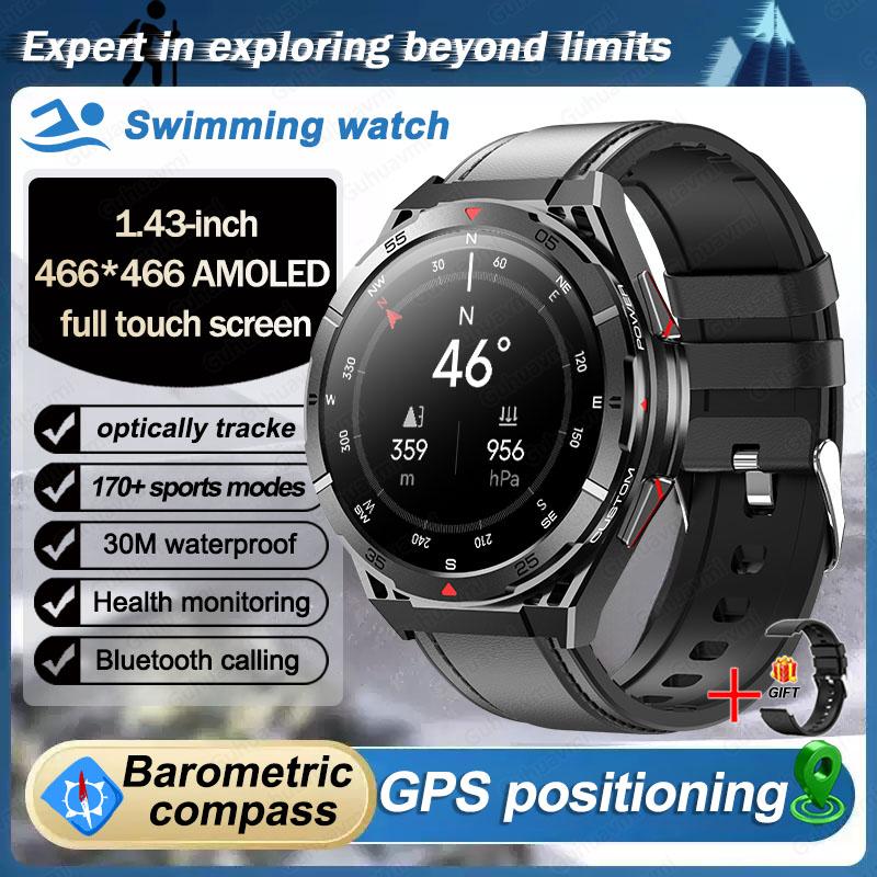 2025 Neue GPS Smartwatch Herren Bluetooth Anruf 100+Sport GPS Track Uhren Sprachassistent Wasserdichte Smartwatch Für Android IOS Leather Belt schwarz von Joom DACH