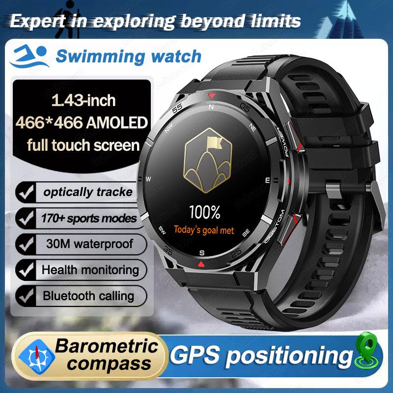 2025 Neue GPS Smartwatch Herren Bluetooth Anruf 100+Sport GPS Track Uhren Sprachassistent Wasserdichte Smartwatch Für Android IOS Silicone Belt schwarz von Joom DACH