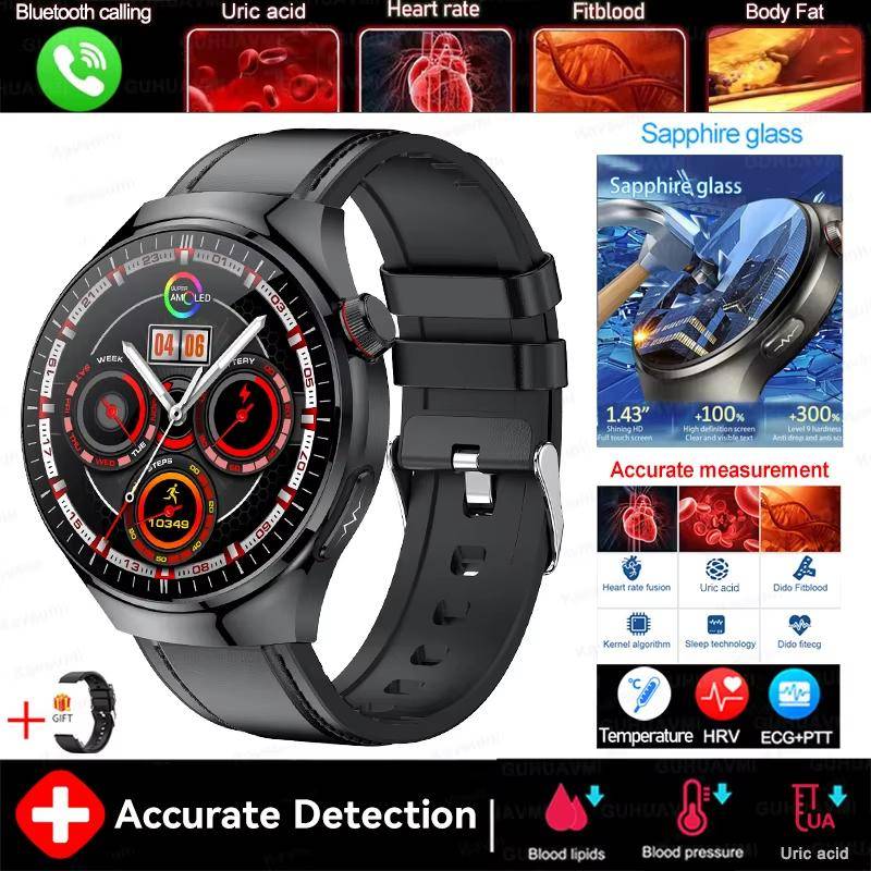 2025 Neue Genaue Blutfett Harnsäure Smartwatch Männer Frauen EKG+PPG Blutdruck Bluetooth Anruf Gesundheit Smartwatch black-leather von Joom DACH