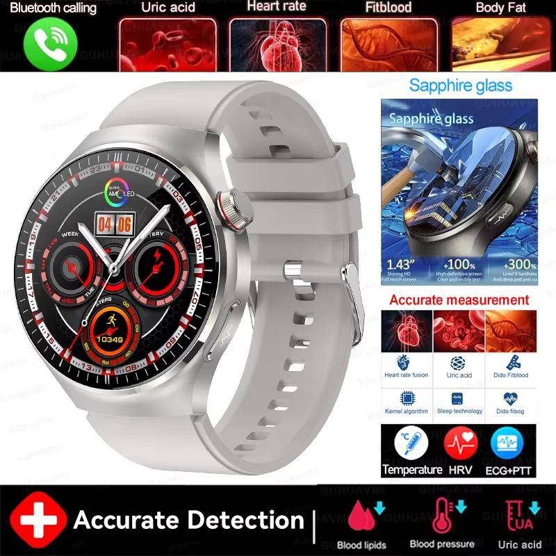 2025 Neue Genaue Blutfett Harnsäure Smartwatch Männer Frauen EKG+PPG Blutdruck Bluetooth Anruf Gesundheit Smartwatch silver-silicone von Joom DACH
