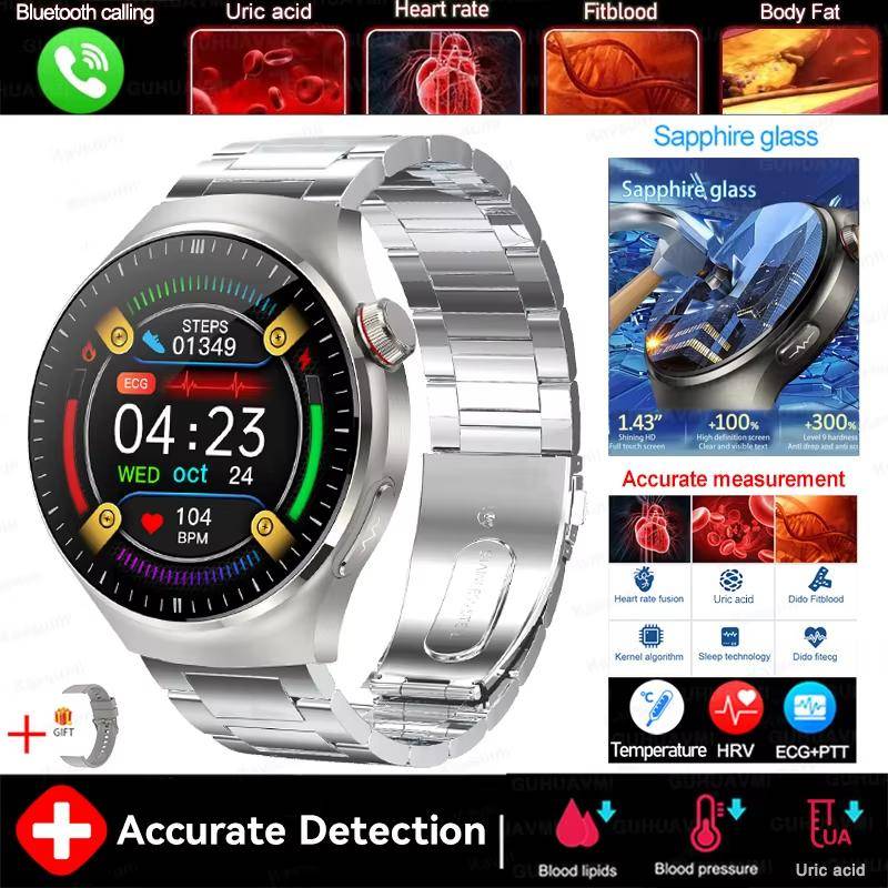 2025 Neue Genaue Blutfett Harnsäure Smartwatch Männer Frauen EKG+PPG Blutdruck Bluetooth Anruf Gesundheit Smartwatch silver-steel A von Joom DACH